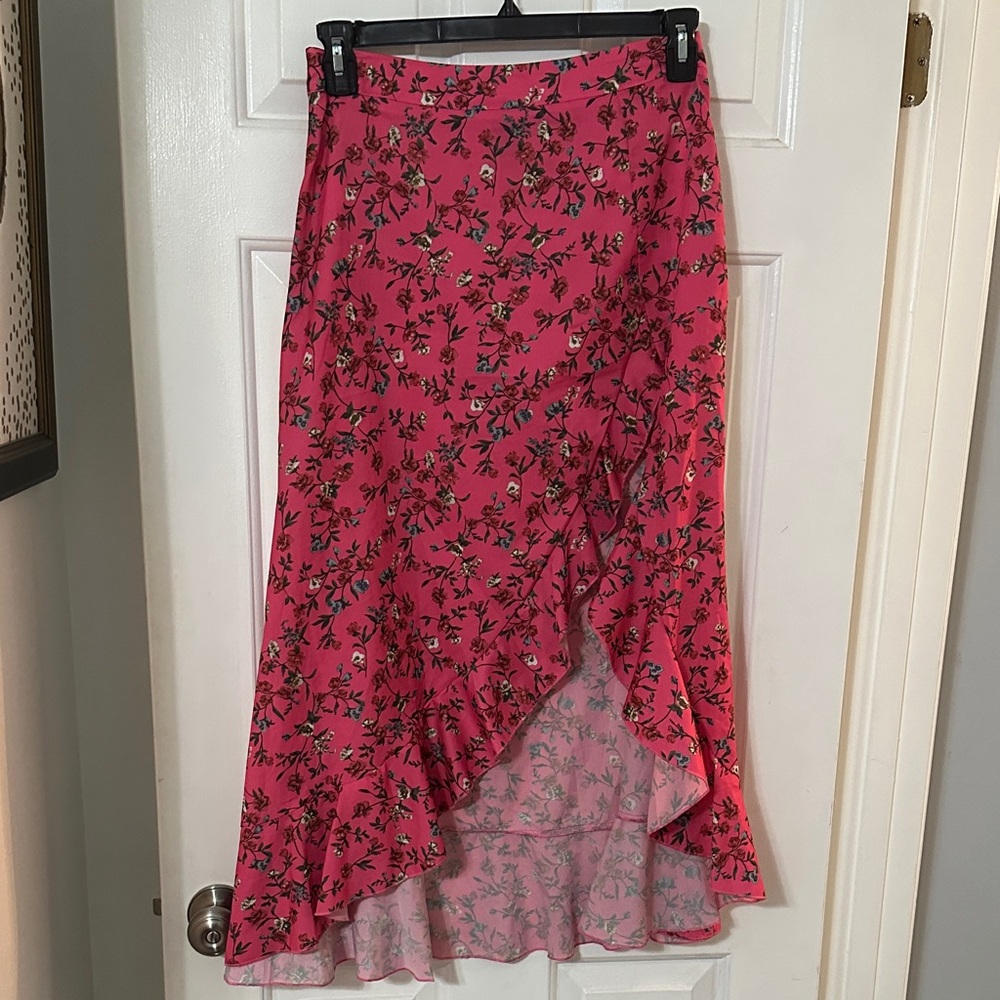 SHEIN Pink Floral High-Low Skirt